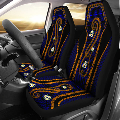 Blue & Gold Tribal with Plumeria Car Seat Cover