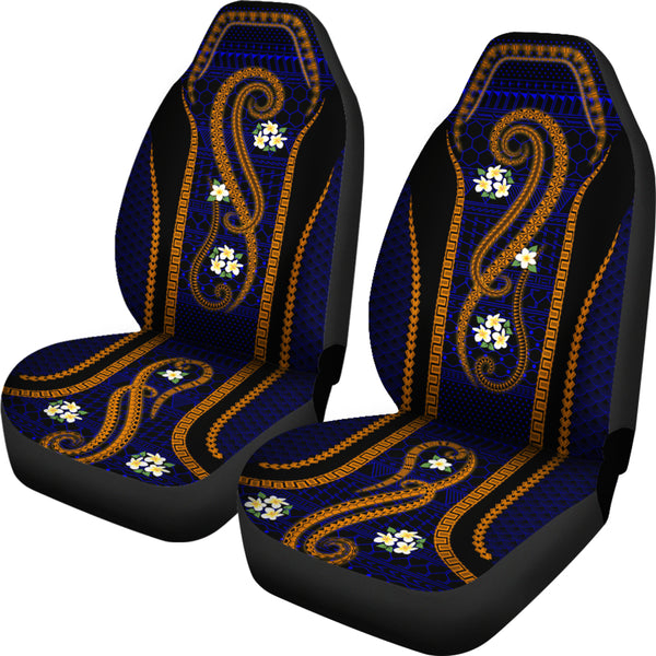 Blue & Gold Tribal with Plumeria Car Seat Cover