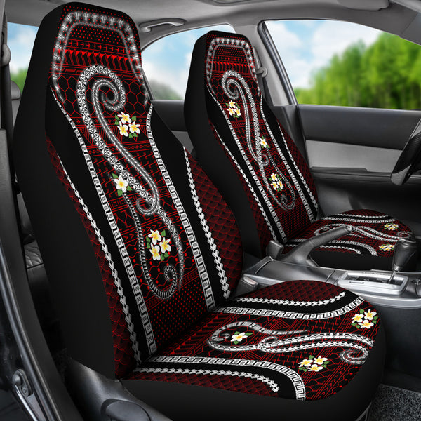 Red Tribal and Plumeria Car Seat Cover