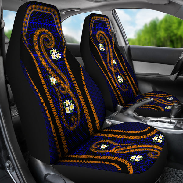 Blue & Gold Tribal with Plumeria Car Seat Cover