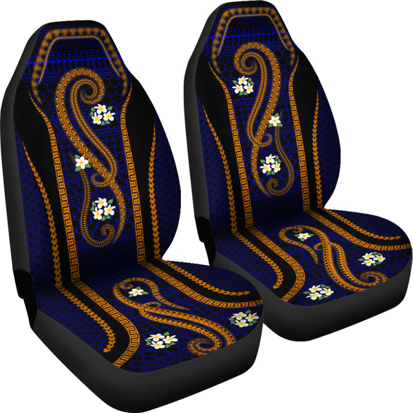 Blue & Gold Tribal with Plumeria Car Seat Cover